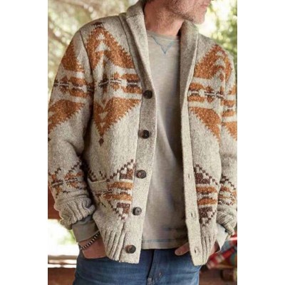 Men's Fashion Jacquard Sweater Long-sleeved Jacket